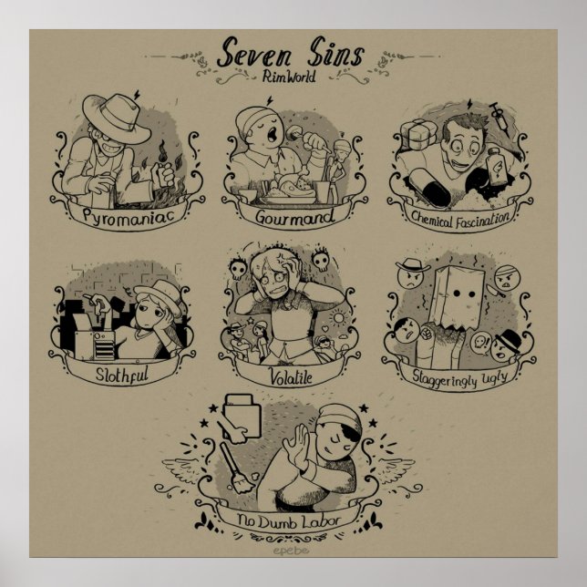 Poster Sept Péchés De RimWorld (Devant)
