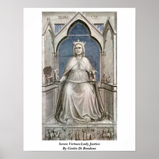 Poster Sept Vertus : La Justice De Dame Par Giotto Di Bon (Devant)