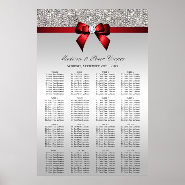 Poster Séquins d'argent Mariage de la Bow rouge (Devant)