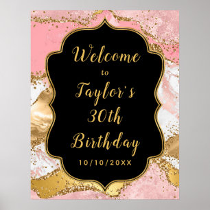 Poster Séquins or et rose Agate Anniversaire Bienvenue