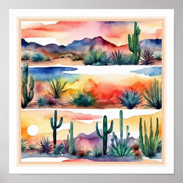 Poster Sequoia Cactus Aquarelle sud-ouest du désert (Devant)