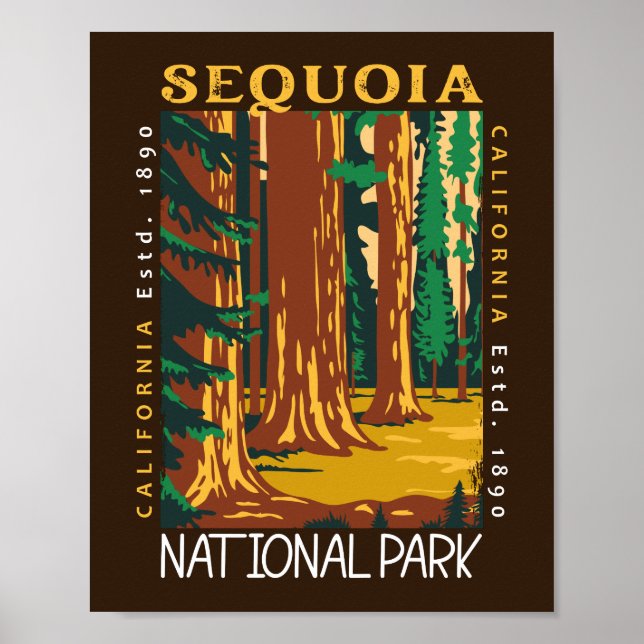 Poster Sequoia National Park California Retro perturbé (Devant)