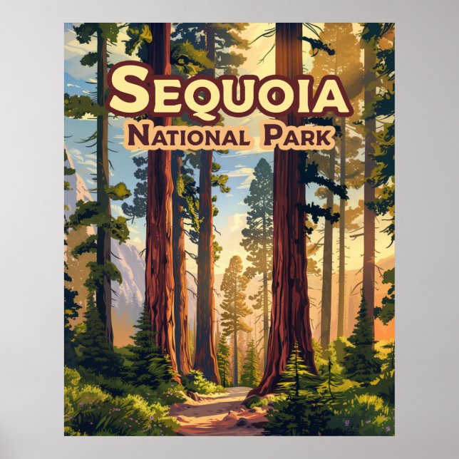 Poster Sequoia National Park California Tree Retro (Devant)
