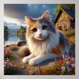 Poster Serene Calico Chat dans une campagne paisible