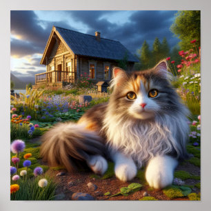 Poster Serene Calico Chat dans une campagne paisible
