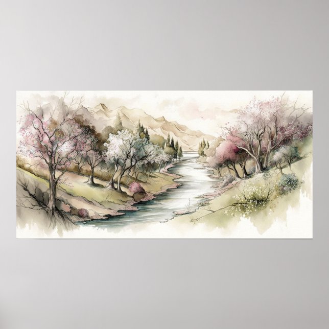 Poster Serene Cherry Blossom Valley (Devant)