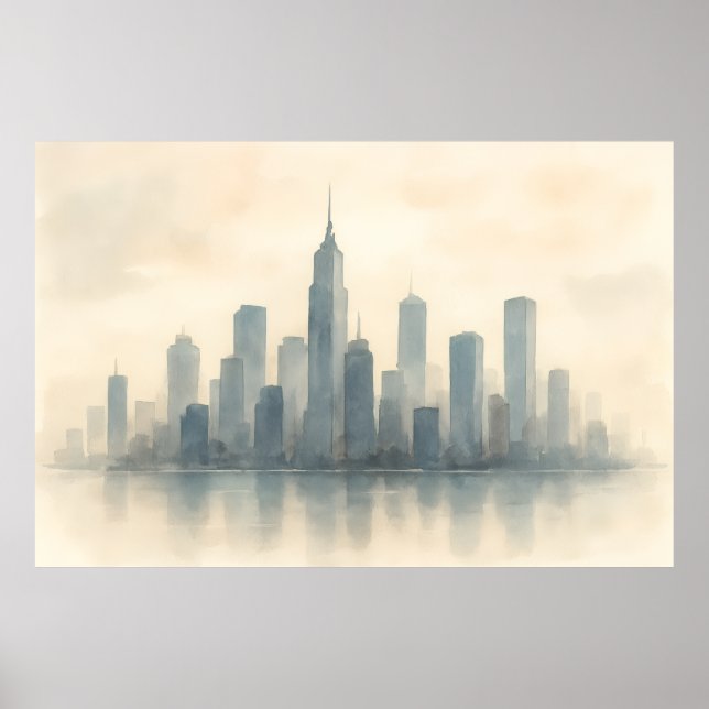 Poster Serene Cityscape Réflexion Impression, Skyline mod (Devant)