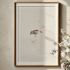 Poster Serene House Sparrow Watercolor Art
