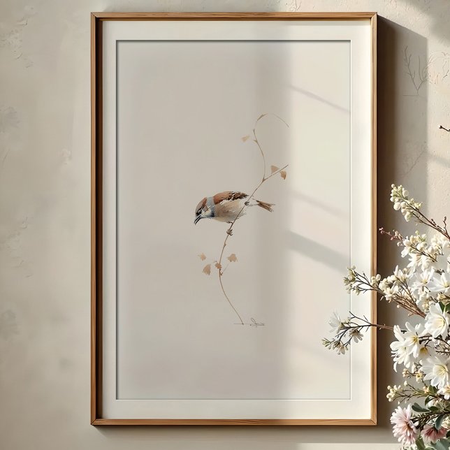 Poster Serene House Sparrow Watercolor Art (Créateur téléchargé)