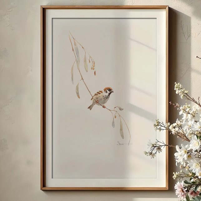 Poster Serene House Sparrow Watercolor Art (Créateur téléchargé)