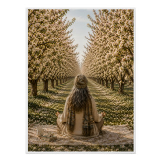 Poster Serene Meditation in Blooming Orchard Floral Wall