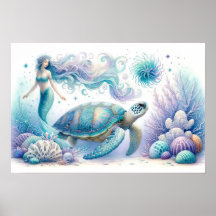 Serene Mermaid et Sea Turtle Imprimer