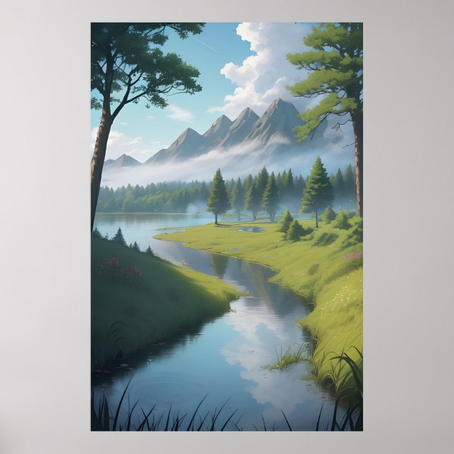 Poster Serene Mountain River (Devant)