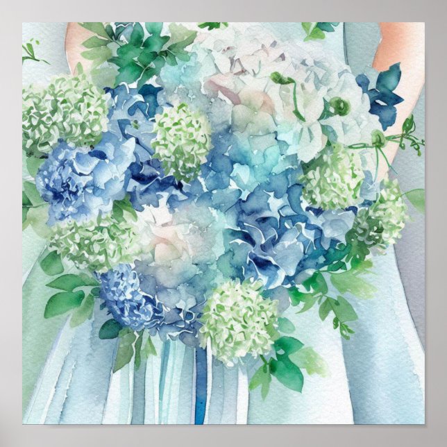 Poster Serene Seafoam, Bridal Cascading Bouquet 1, (Devant)