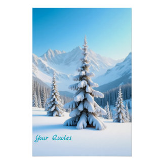 Poster Serene Snowy Mountain Landscape & Winter Pine Tree