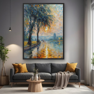 Poster Serene Sunset by Water Impressionist Paysage Art