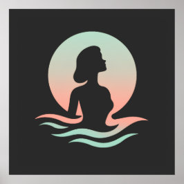 Poster Serene Woman Silhouette in Pastel Waves