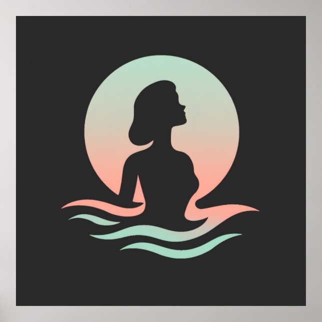 Poster Serene Woman Silhouette in Pastel Waves (Devant)