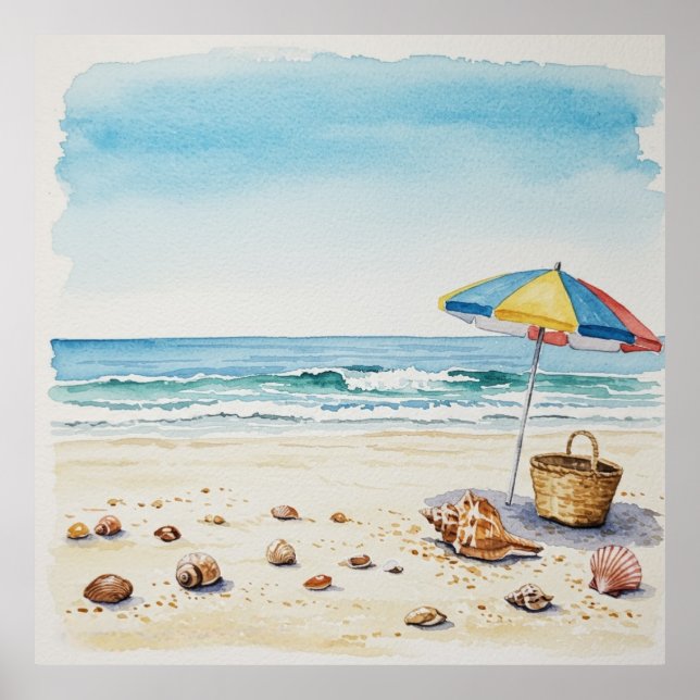 Poster Sérénité balnéaire : Watercolor Beach Bliss (Devant)