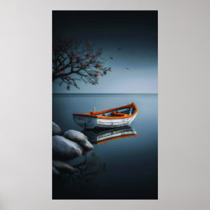 Poster Sérénité crépusculaire : Le bateau orange