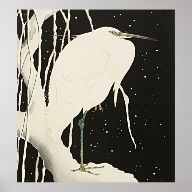 Poster Sérénité dans la neige : Héron par Ohara Koson (Devant)