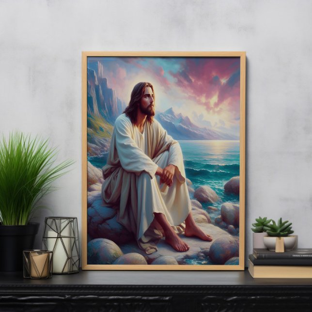 Poster Sérénité divine Jésus au bord de l'océan (Créateur téléchargé)