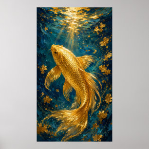 Poster Sérénité du Carpe Koï Doré Or Luxueux Sous-Marin