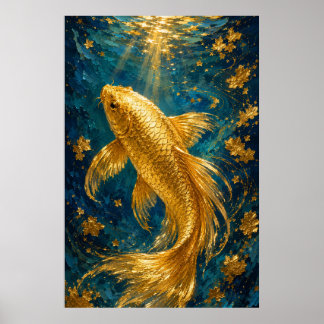 Poster Sérénité du Carpe Koï Doré | Or Luxueux Sous-Marin