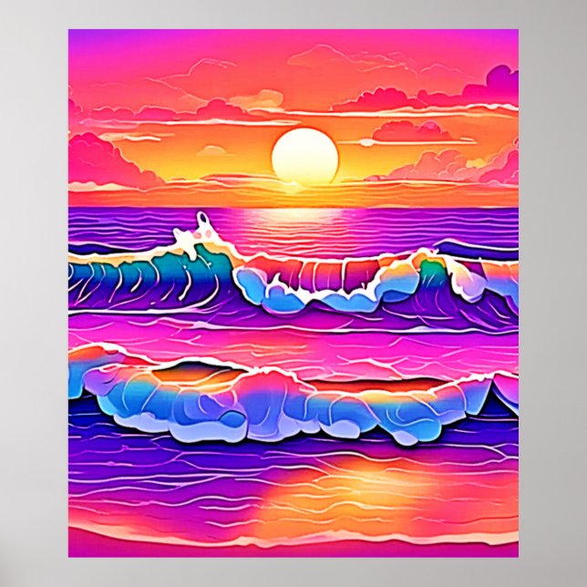 Poster Sérénité du coucher de soleil de la vague rétro (Devant)