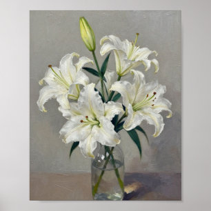 Poster Sérénité en fleurs : Lys blancs à l'impasto dans u