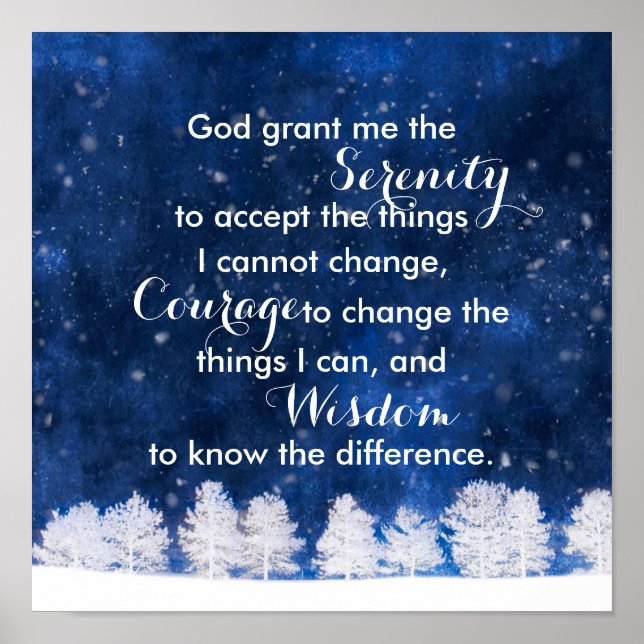 Poster Serenity prayer white and blue nature art  (Devant)