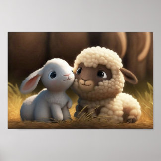 Poster Série d'amis de la basse-cour - Lapin mignon et ag