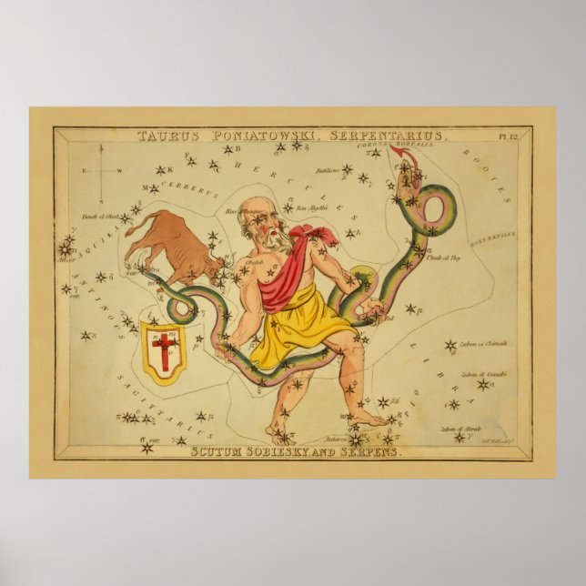 Poster Serpens - Image Vintage Astronomique Star Chart (Devant)