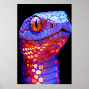 Poster Serpent à néon brillant avec yeux hypnotiques et S