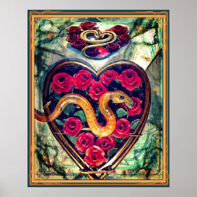 Poster Serpent, coeur et Rose (Devant)