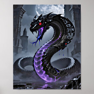 Poster Serpent Noir Gothique Néon Violet Brillant Fantast