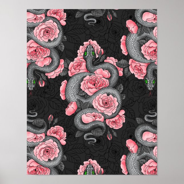 Poster Serpents et roses de pêche (Devant)