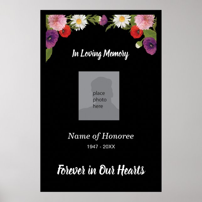 Poster Service commémoratif élégante frontière florale et (Devant)