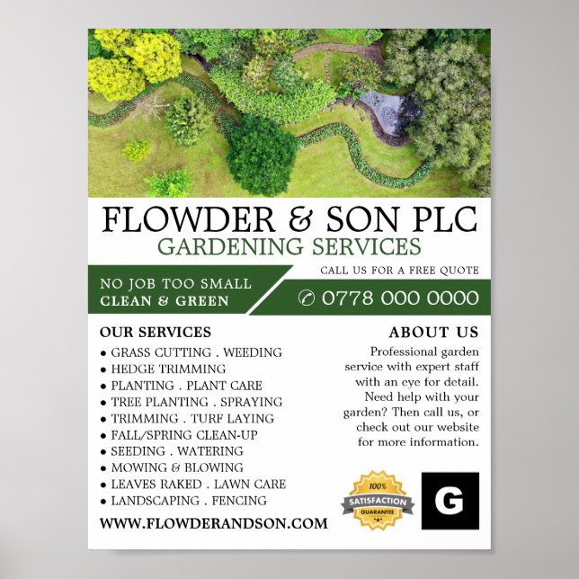 Poster Service de jardinage paysager, Horticulteur (Devant)