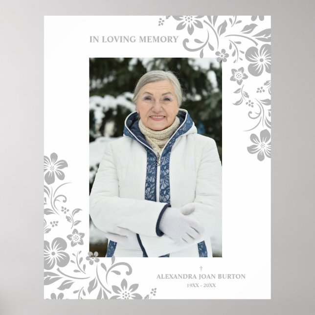 Poster Service funéraire floral gris classique Chère phot (Devant)