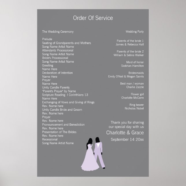 Poster Service Mariage de deux mariées (Lilac et Grey) (Devant)