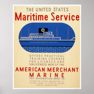 Poster Service maritime - vue de côté de bateau - WPA