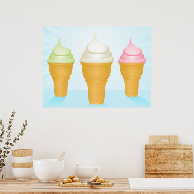 Poster Servir Doux Crème de glace cônes amusant Dessert d (Créateur téléchargé)