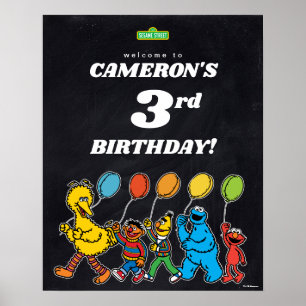 Poster Sesame Street Pals 3e Ballons d'anniversaire Bienv