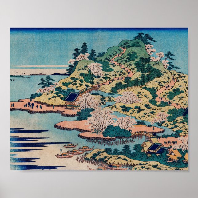 Poster Sesshu Ajigawaguchi Tenposan par Katsushika Hokusa (Devant)