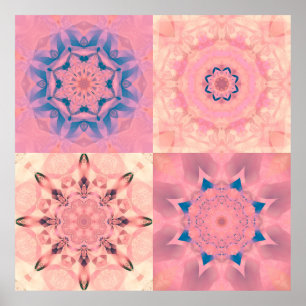 Poster Set of abstract pastel fractals with kaleidoscopic