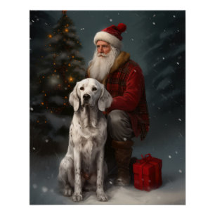 Poster Setter Anglais avec le Père Noël Noël Festif