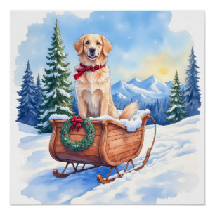 Poster Setter Irlandais Profitant d'un Traîneau de Noël e