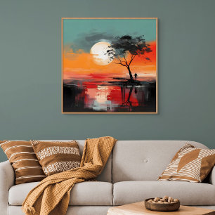 Poster Seul au bord du lac – Solitude au coucher du solei