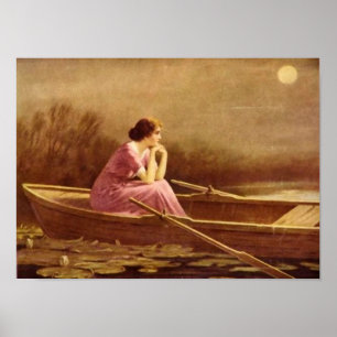 Poster Seule/Dame en bateau/Art Vintage